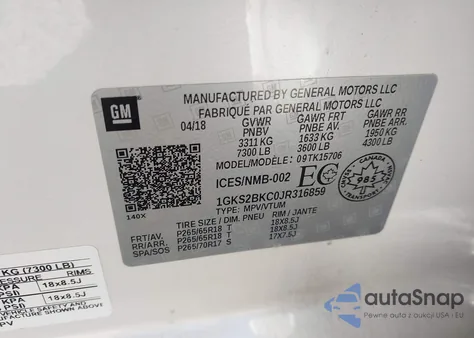 2018 GMC Yukon Slt from USA, damaged, VIN 1GKS2BKC0JR316859